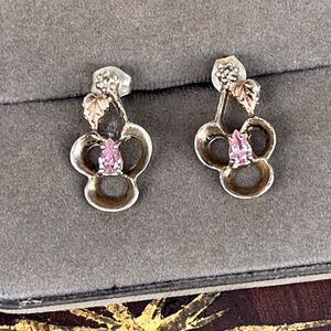 Vintage Sterling Silver and Pink Cubic Zirconia Earrings by Coleman Co